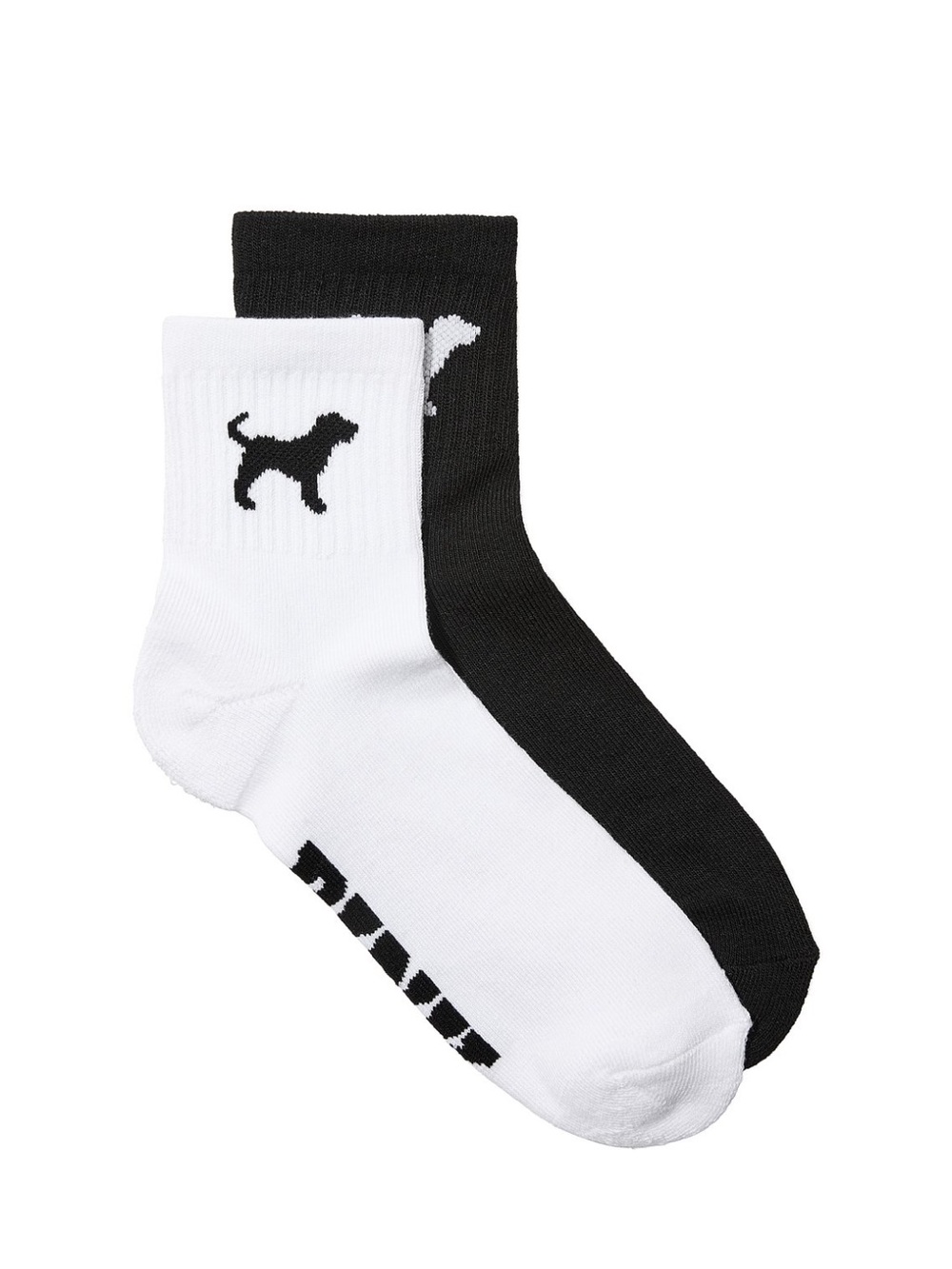 PINK Victoria's Secret Black & White Dog Logo Ankle Socks - 2 Pack